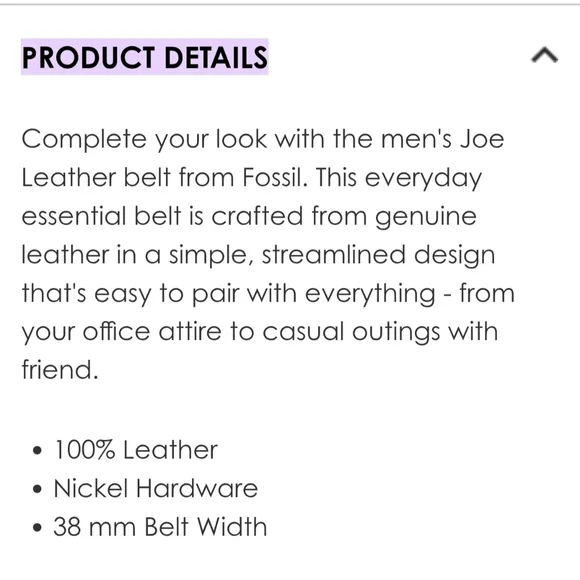 Fossil "Joe" Brown Leather Belt Size 38, Casual, Classic - Picture 13 of 13